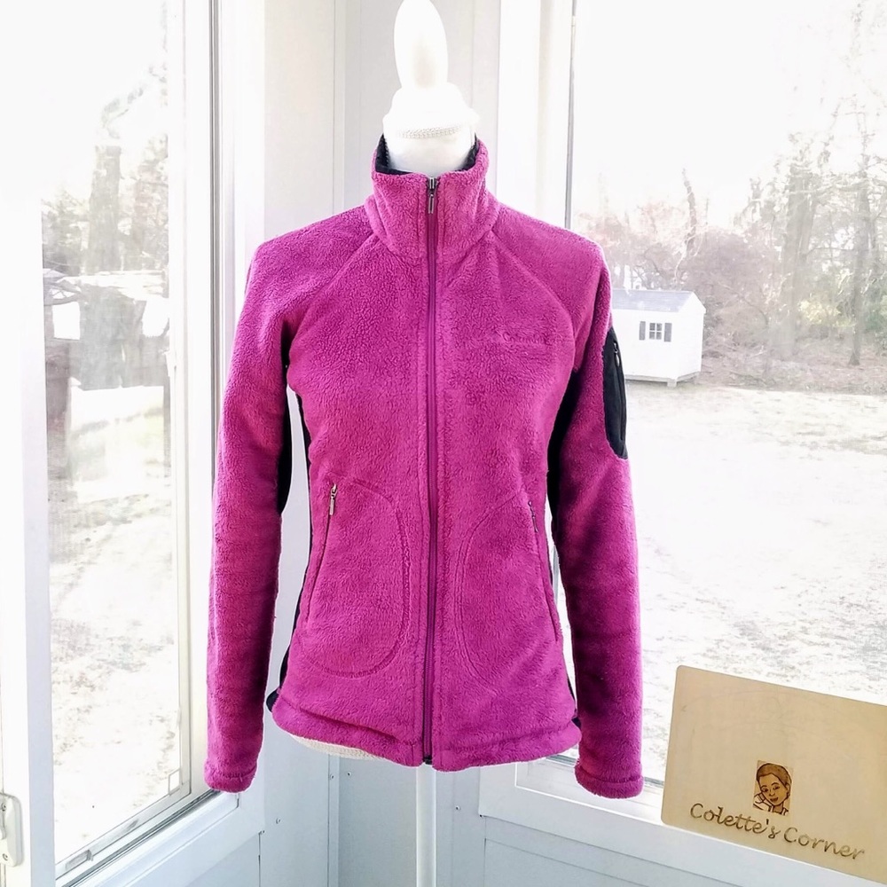 Columbia Dark Raspberry & Black Fast Trek II Fleece Jacket W/ Tech Arm Pocket - Picture 2 of 6
